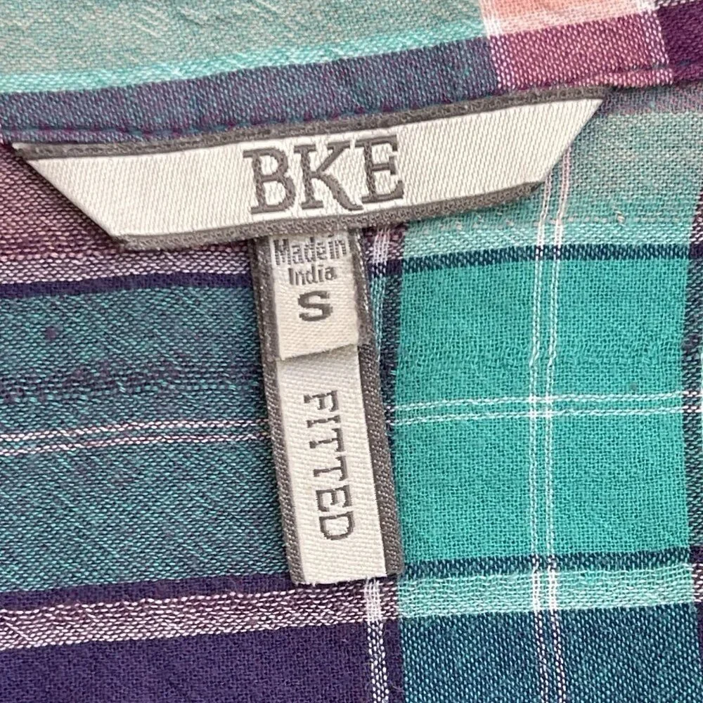 Buckle BKE Womens Small Fitted Button Up Eased Long‎ Sleeve Plaid Shirt Cotton